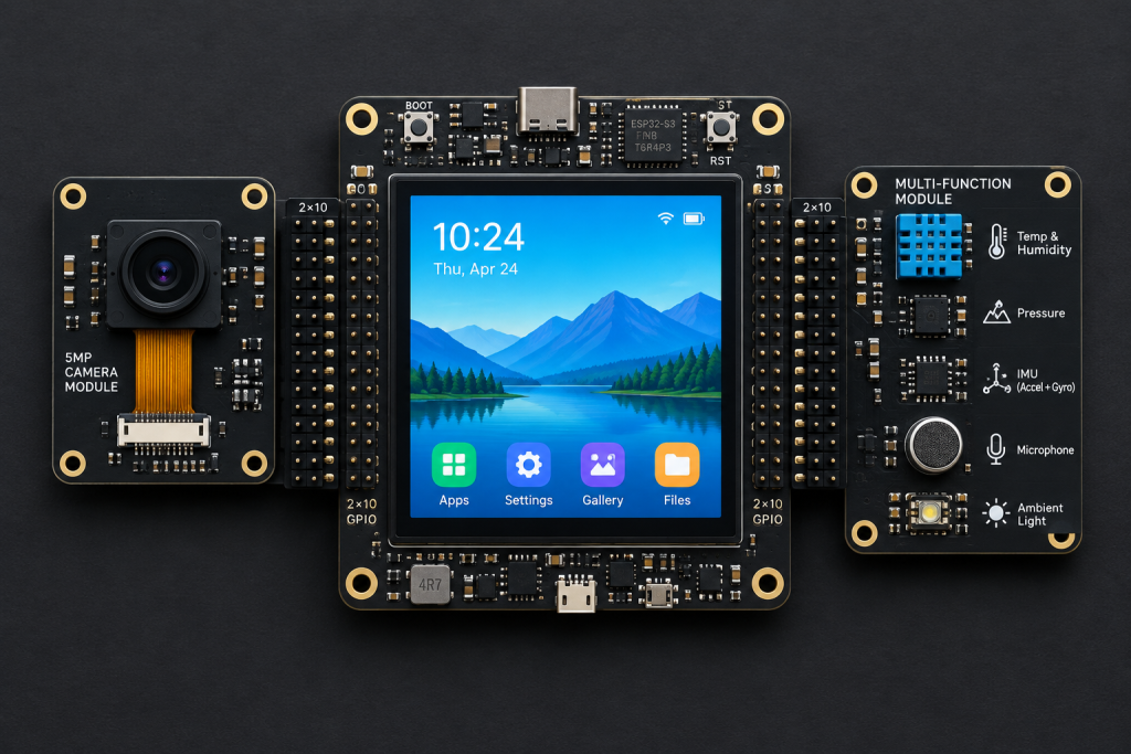 ESP-Mosaico dev kit goes on sale: ESP32-S31, touchscreen and plug-in modules