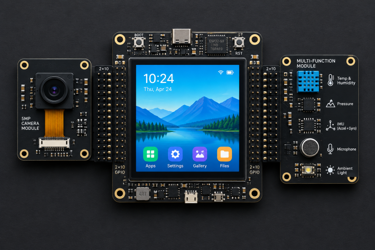 ESP-Mosaico dev kit goes on sale: ESP32-S31, touchscreen and plug-in modules