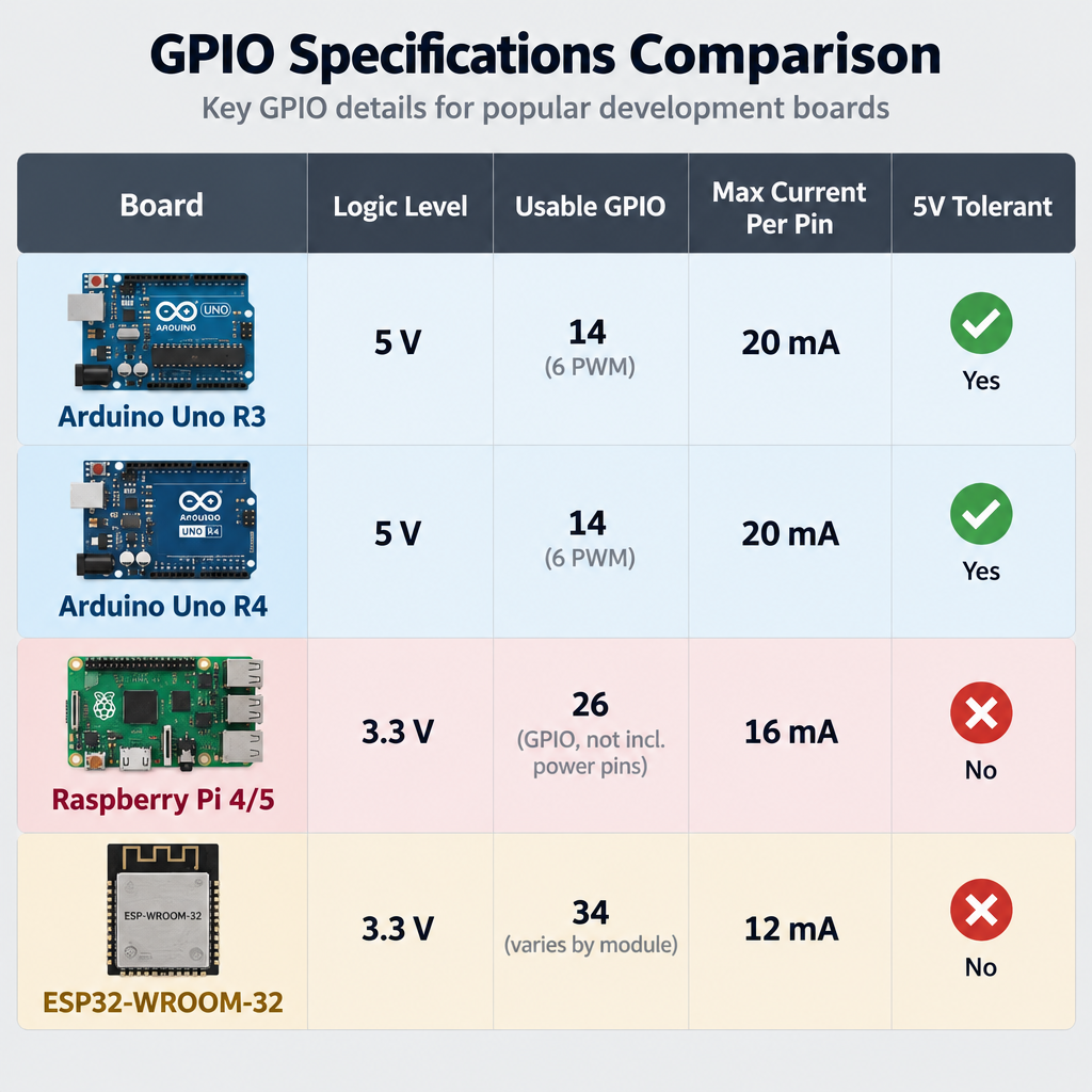 GPIO Comparison Table